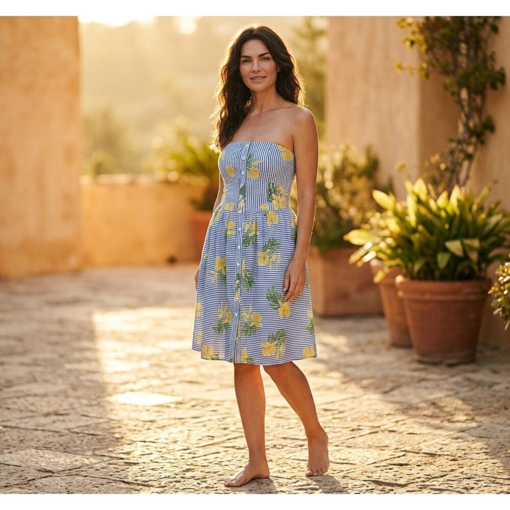 NWT Bepop Strapless Dress XL Reversible Floral Nautical Cotton Summer